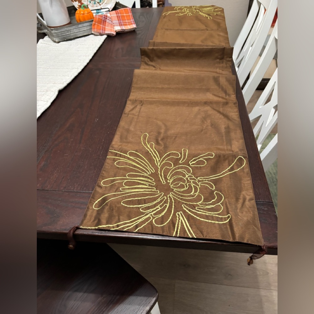 Brown Embroidered Table Runner